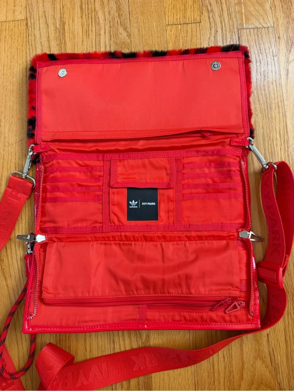 Adidas IVY PARK Red and Black Faux Fur Crossbody Pouch